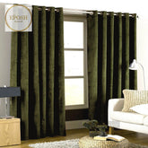 2 Pieces Plain Dyed Velvet Eyelet Curtains-Pine Green